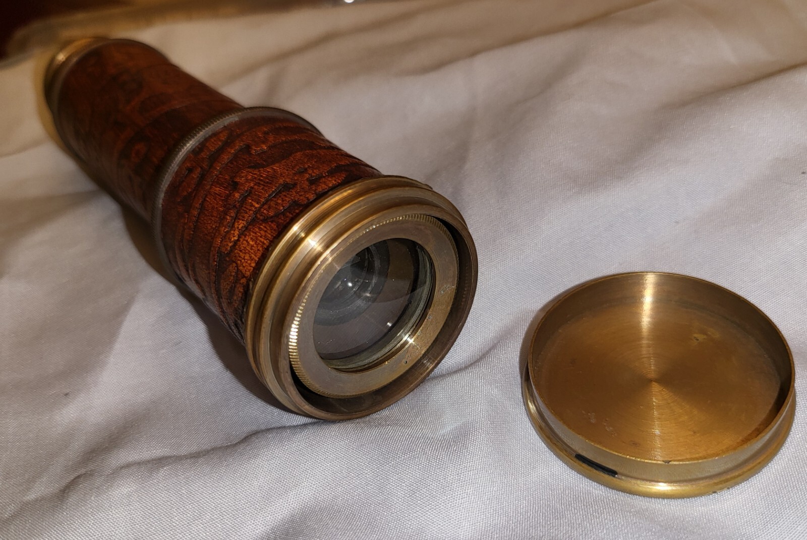 Vintage Telescope Antique Astronomy Space Stars Old Gold Lustre Wooden Box Retro
