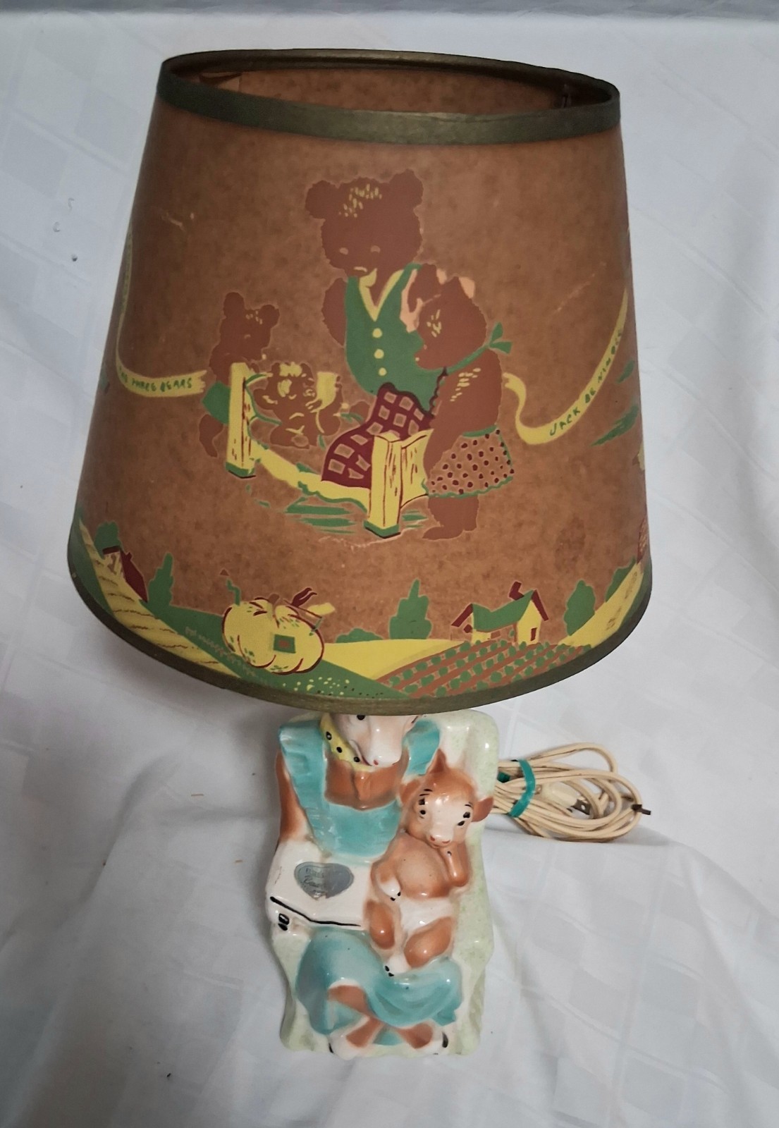 Elsie The Cow Pottery Lamp With Shade Rare Vintage