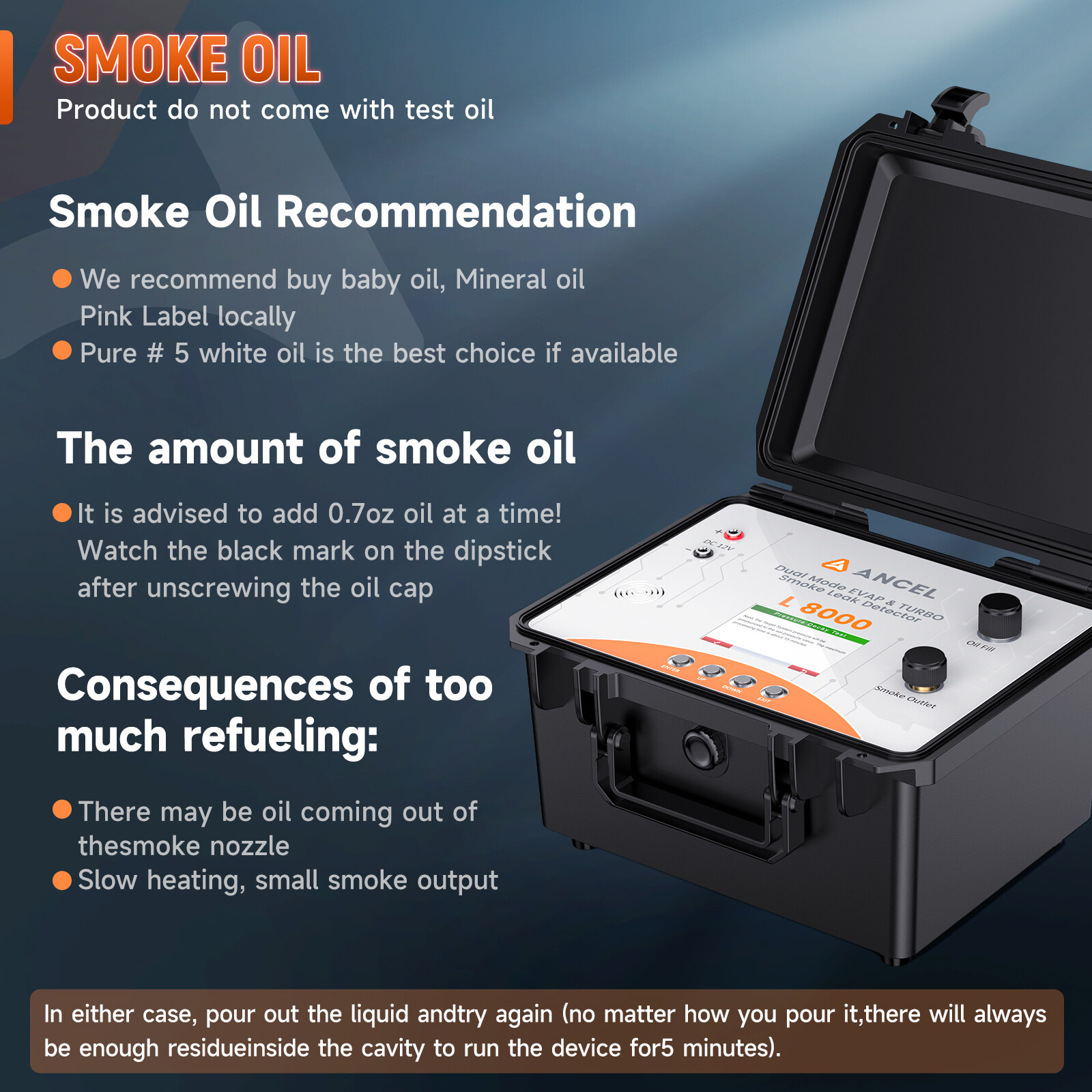 ANCEL L8000 Automotive EVAP Smoke Machine & Turbo System Dual Mode LCD Screen