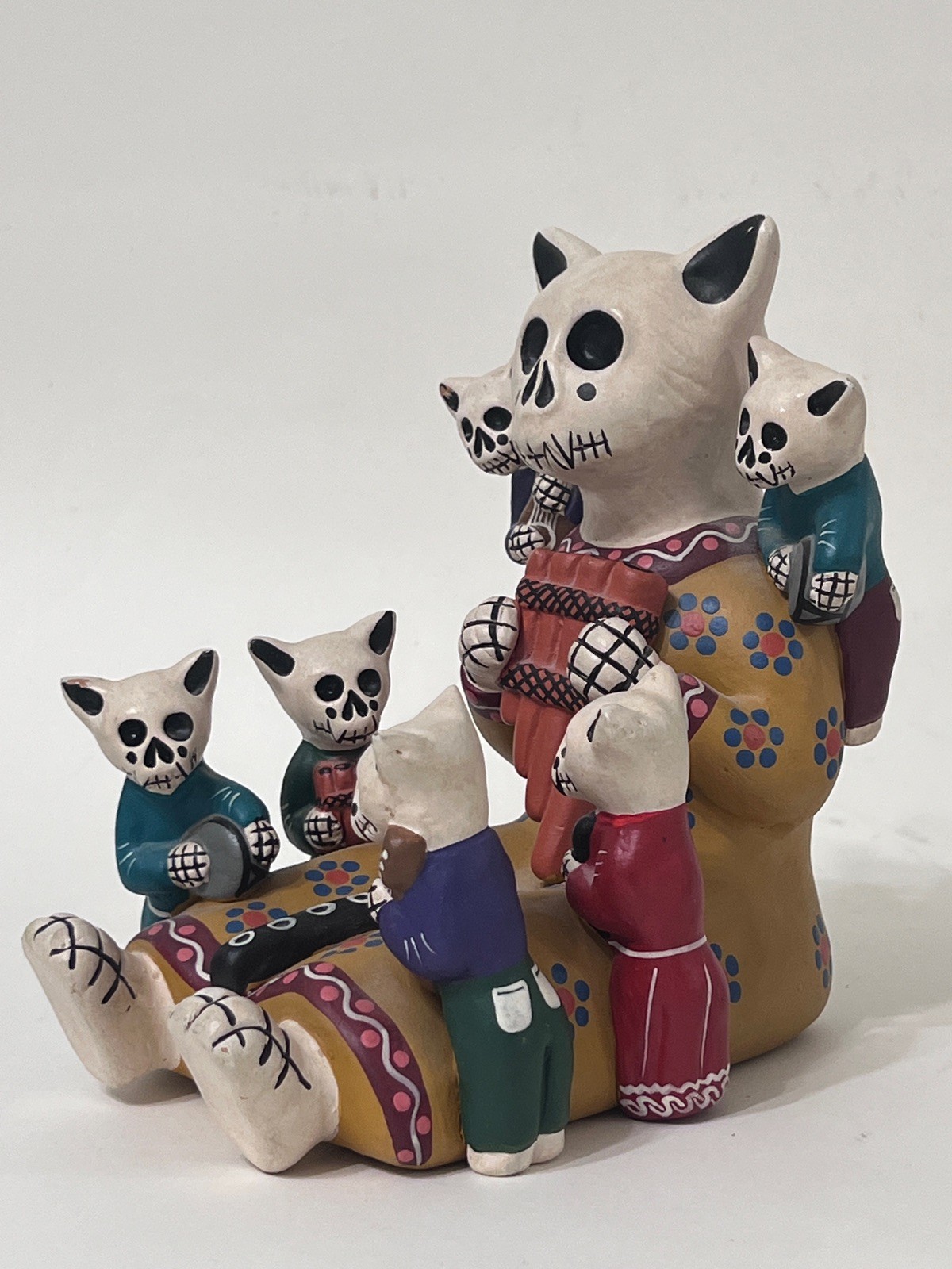 Day of the Dead Storyteller Ceramic Cat Peru Cat with Kittens Handmade