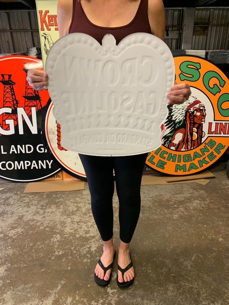 Antique Vintage Old Style Sign Crown Gasoline Standard Oil Made in USA