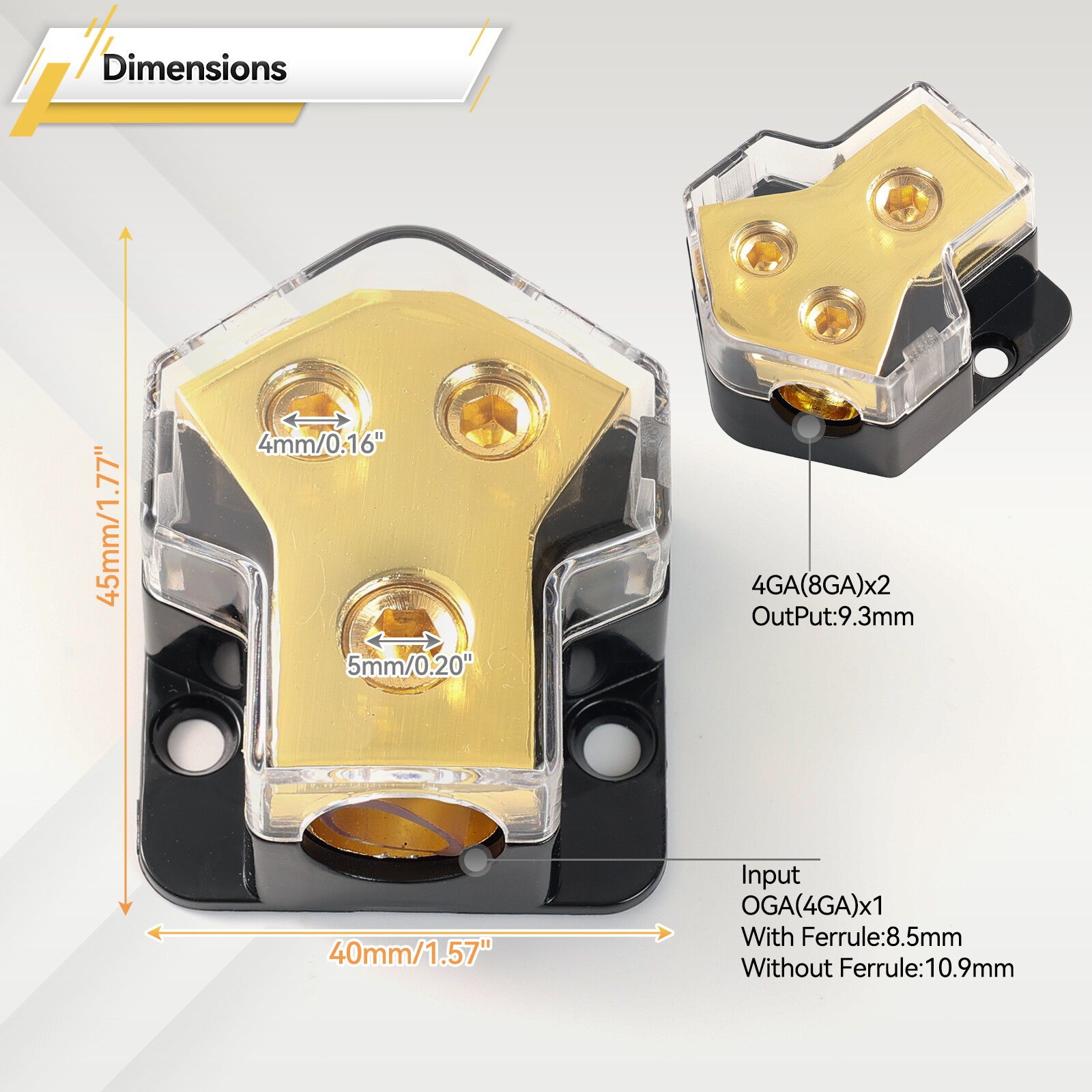 2Pcs Car Audio Splitter Amp Distribution Power 0/2/4 Gauge In 4/ 6/ 8 Gauge Out