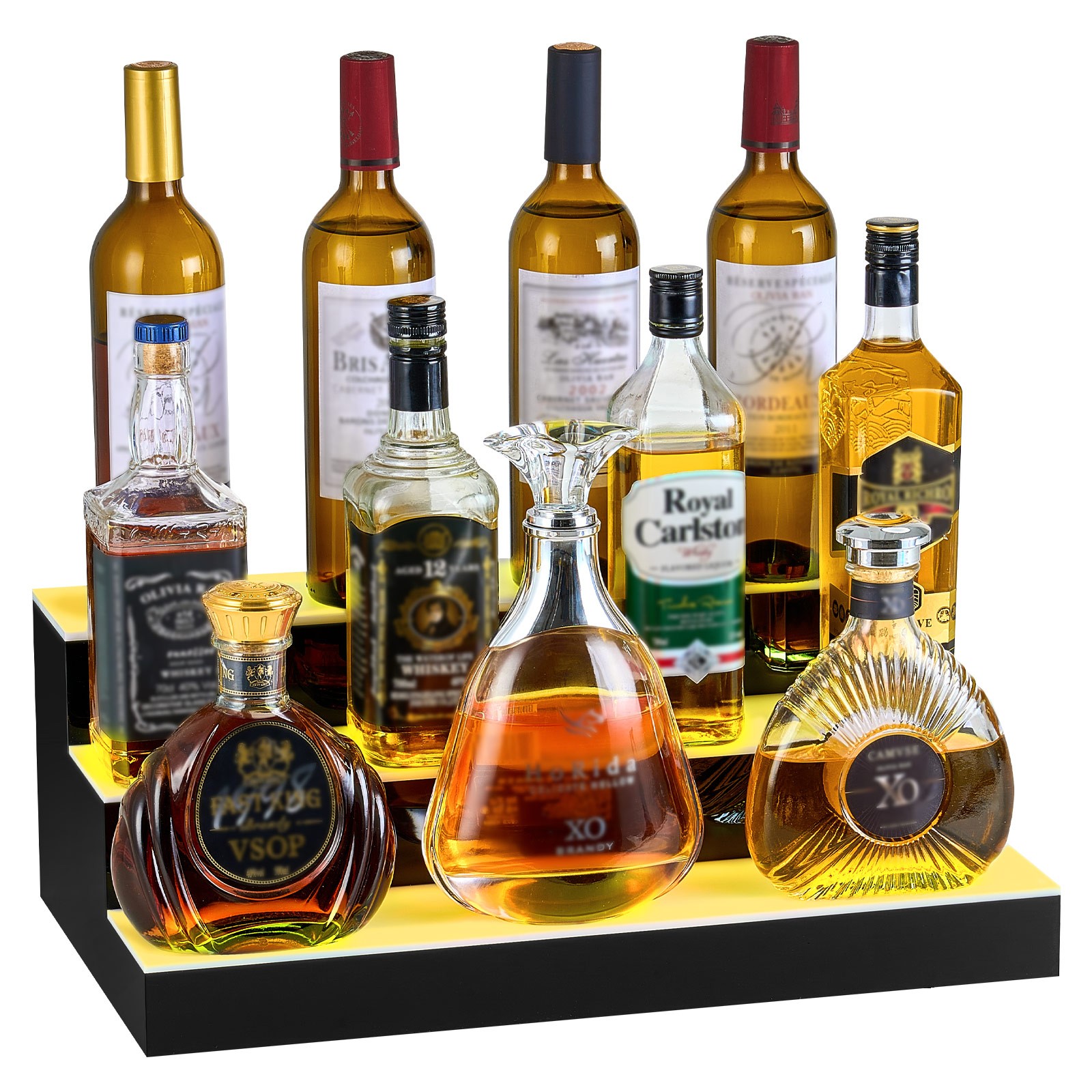 VEVOR LED Lighted Liquor Bottle Display 3 Tiers 20 Inches for 15 Bottles