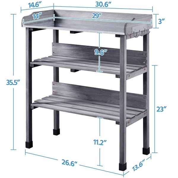 3-layer Outdoor Potting Bench Garden Working Station with Metal Surface