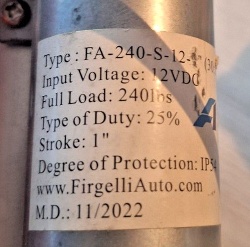 Firgelli FA-240-S-12-1 Linear Acutator 240lbs 12V 1 Inch Throw
