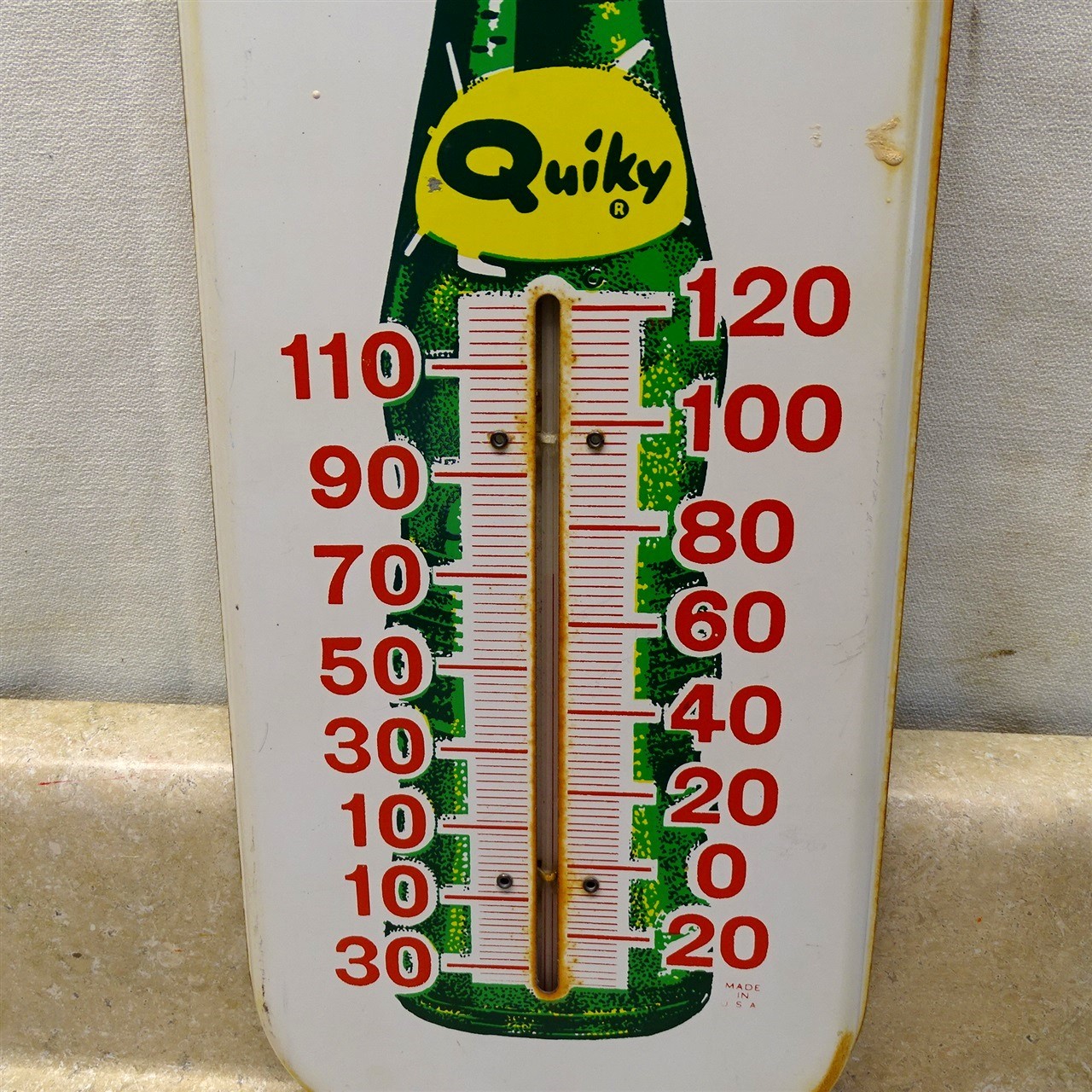 Vintage Quiky Lemon Thermometer Soda Pop, Original Metal, 16" Tombstone