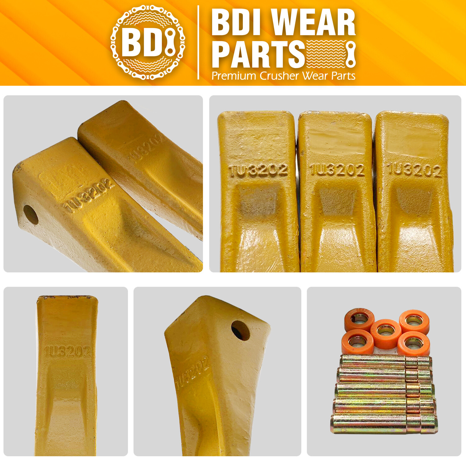 1U3202 Bucket Teeth with Pins 8E6208 Retainers 8E6209 for J200 Series - 10 Set