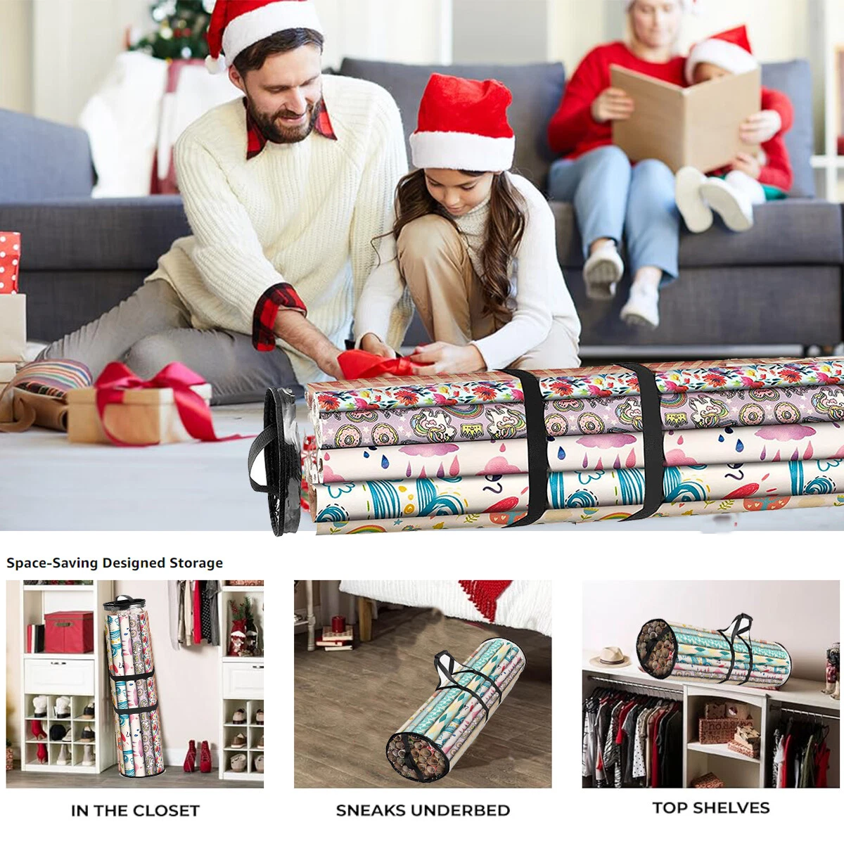 Christmas Wrapping Paper Storage Bag Container Fits 20 Gift Wrap Rolls 41" Long