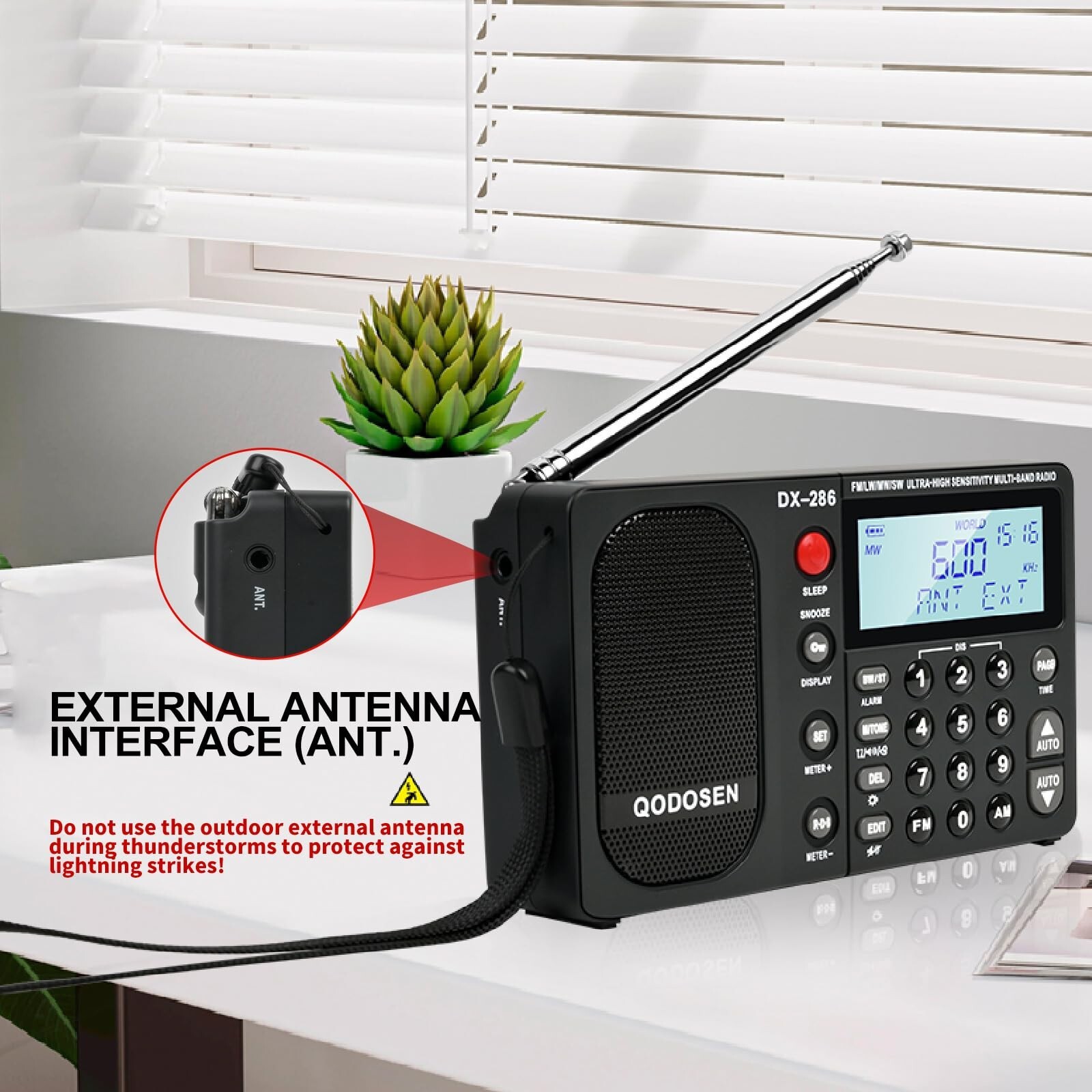 QODOSEN DX-286 Portable Shortwave Radio AM/FM/LW/SW Radios with 18650 Battery