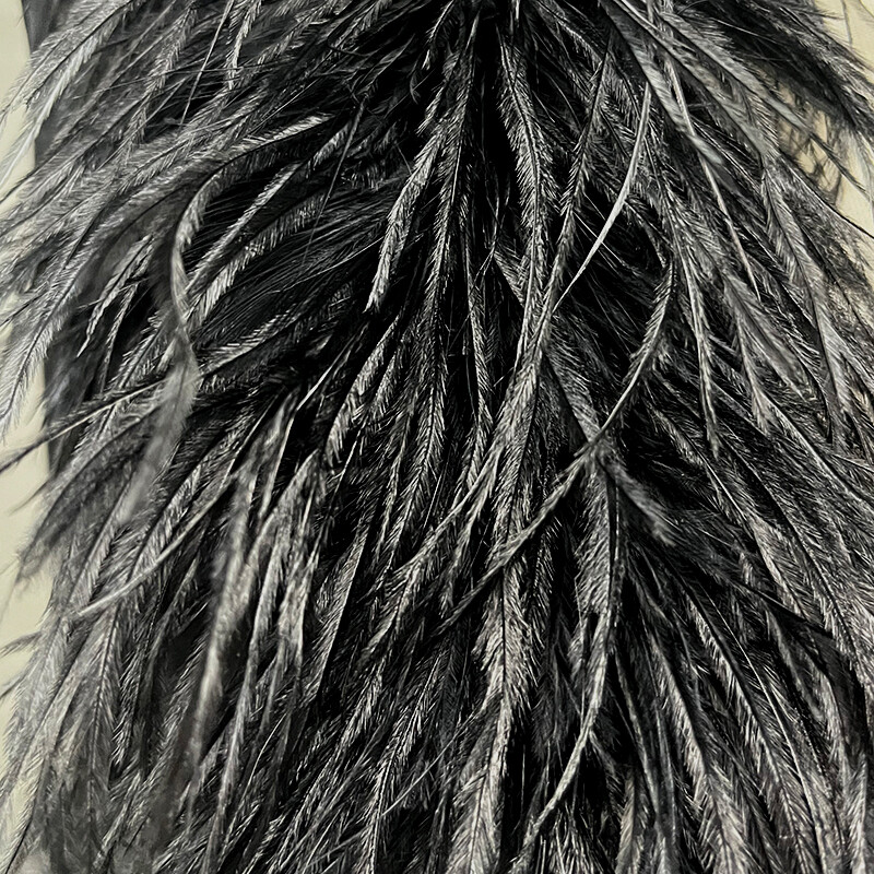 Lady Ostrich Feather Top Cardigan Mesh Sexy See Through Fluffy Feather Blouse