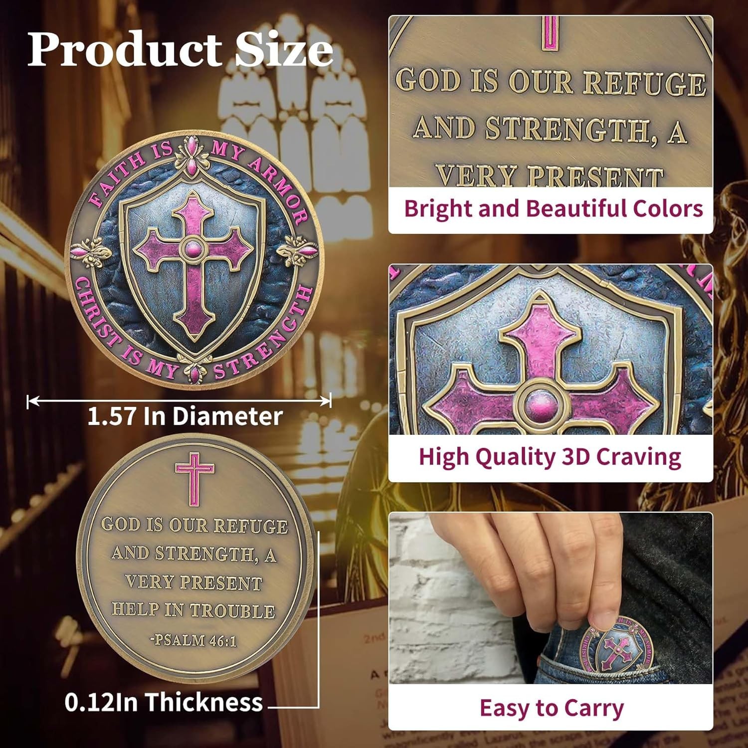 Christian Challenge Coin Protective Shield Religious Prayer Coins Armor of God C