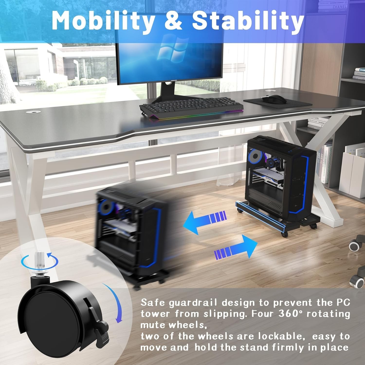 Mobile CPU Stand, CPU Rolling Stand Adjustable Computer Mobile Cart Holder with