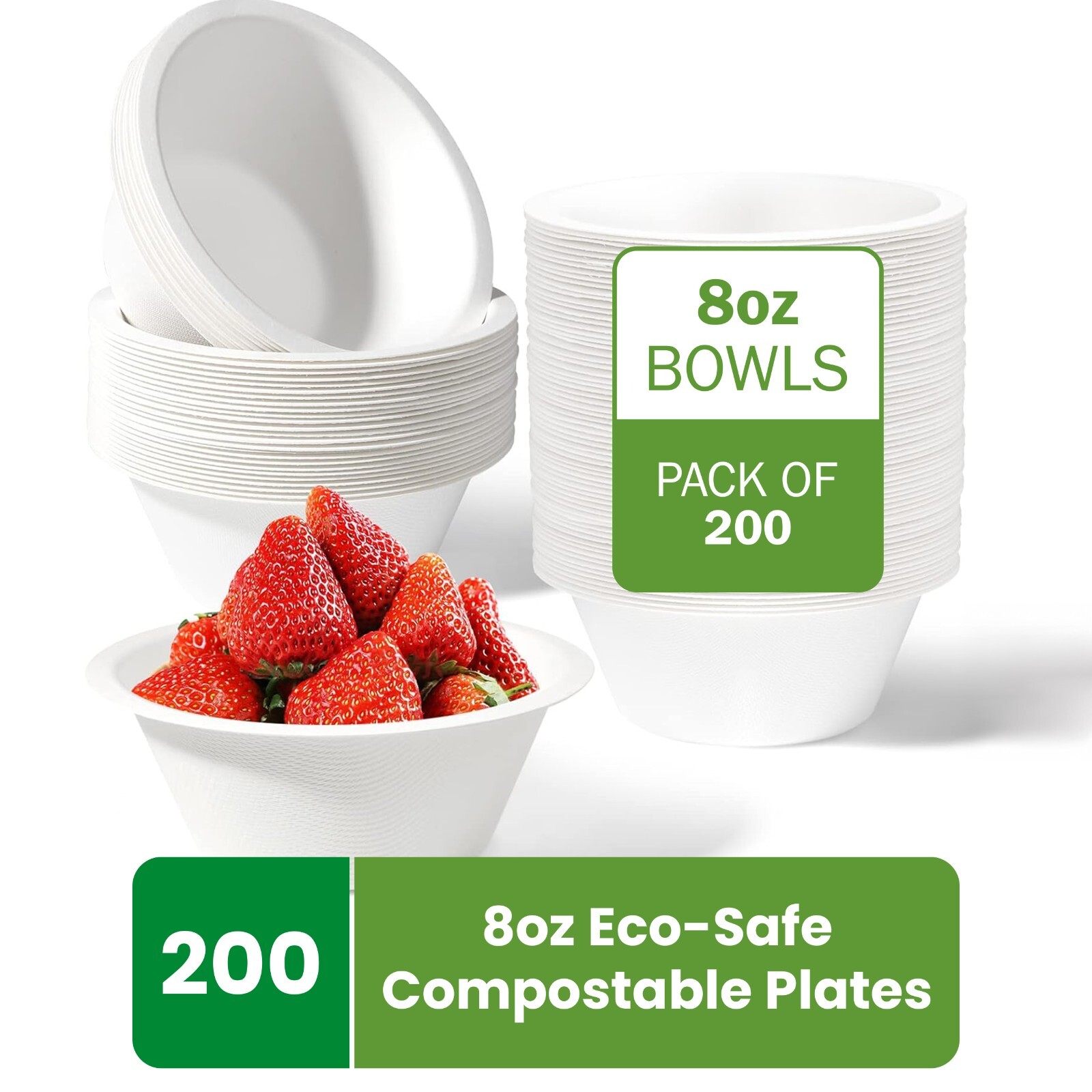 Disposable Compostable Paper Bowls Microwave Safe Bagasse Bowls 8 Oz, 200CT -FPN