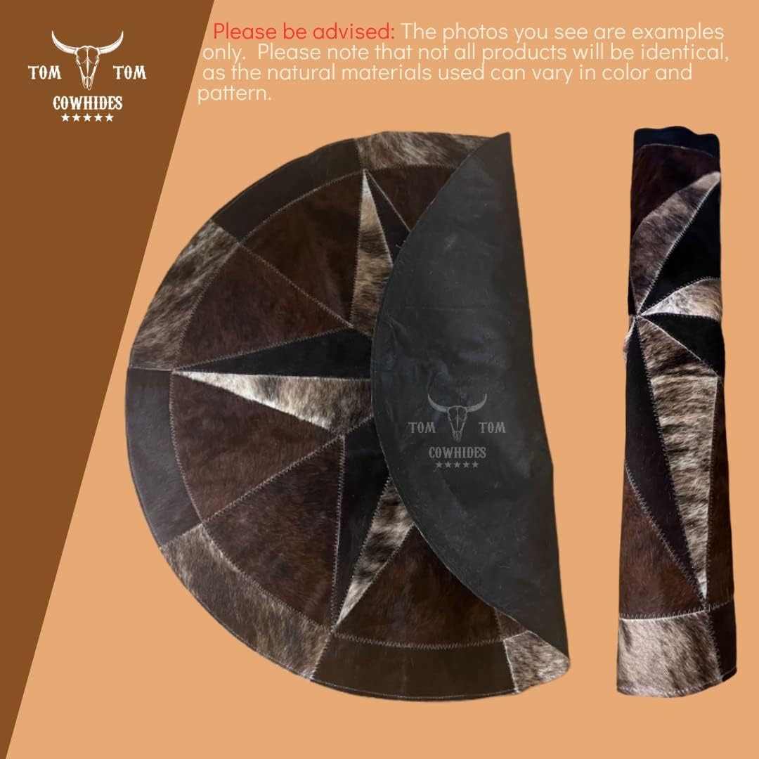 Cowhides Rug Leather Star Cow Hide Patchwork Area Round Carpet 40, Brown