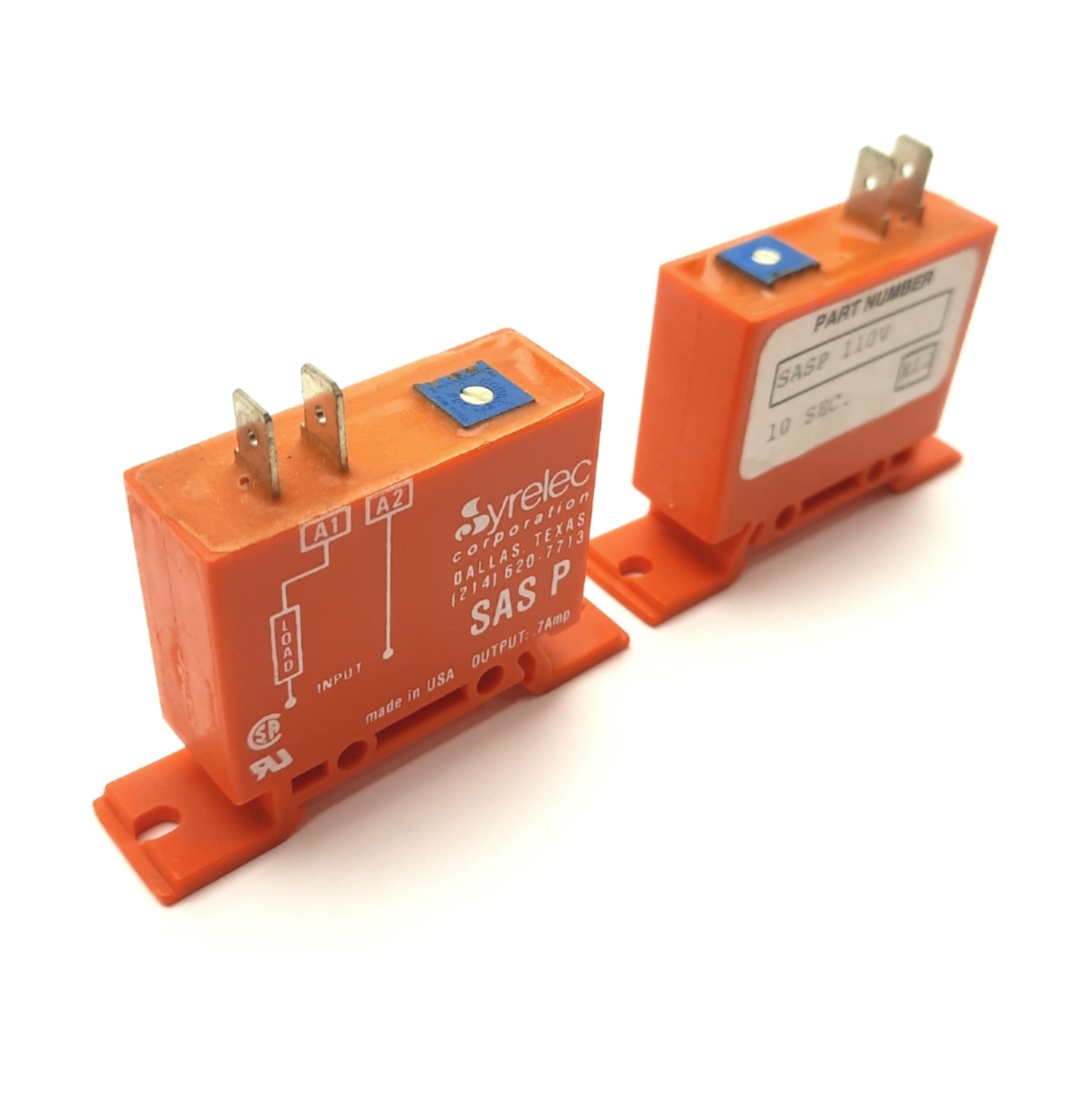 Lot of 2 Syrelec SASP10S110AD Time Delay Relay, .1-10sec On-Delay, 110VAC/DC 7A