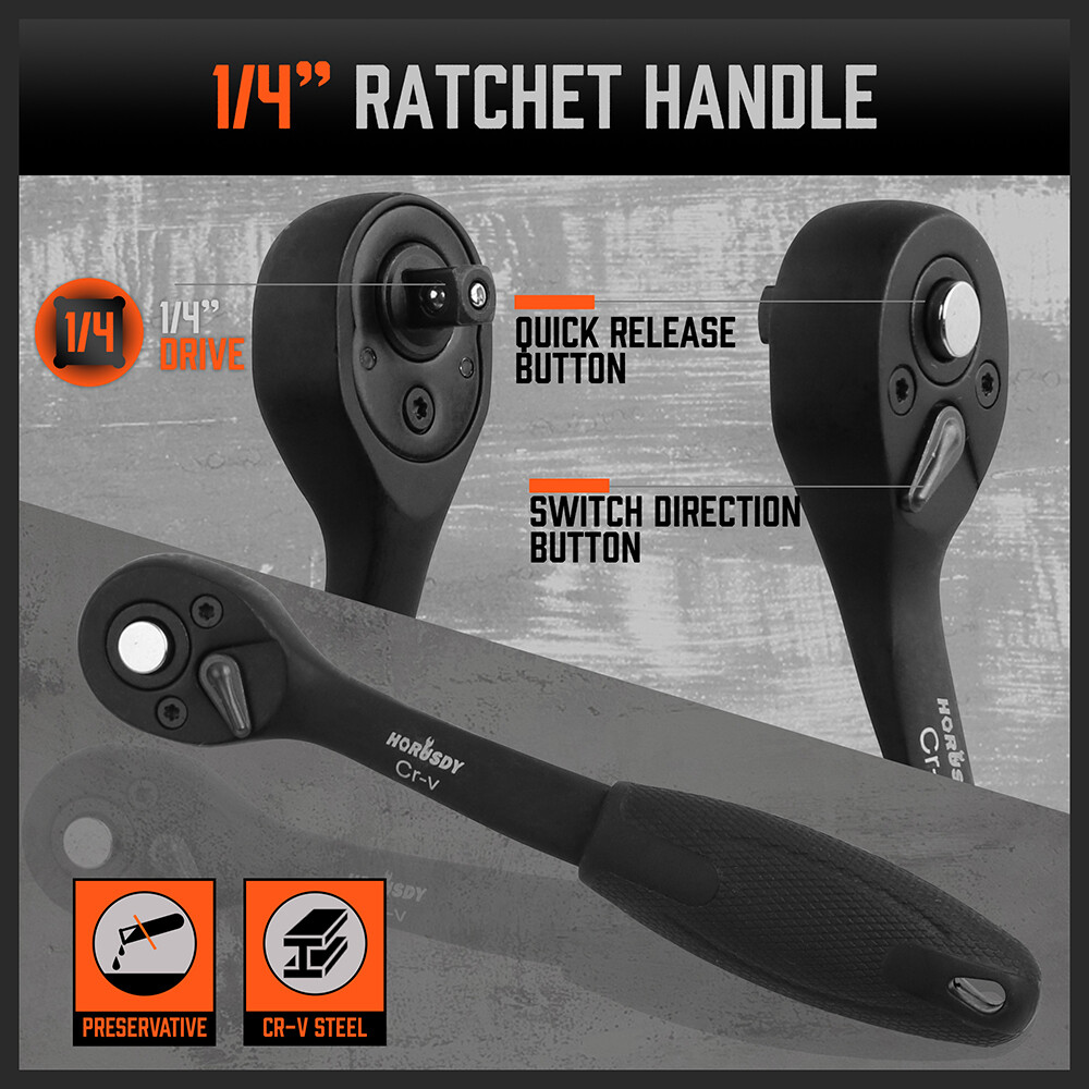 56PC 1/4" Drive Shallow & Deep 6-Point Socket Set Extension Bar Universal Joint