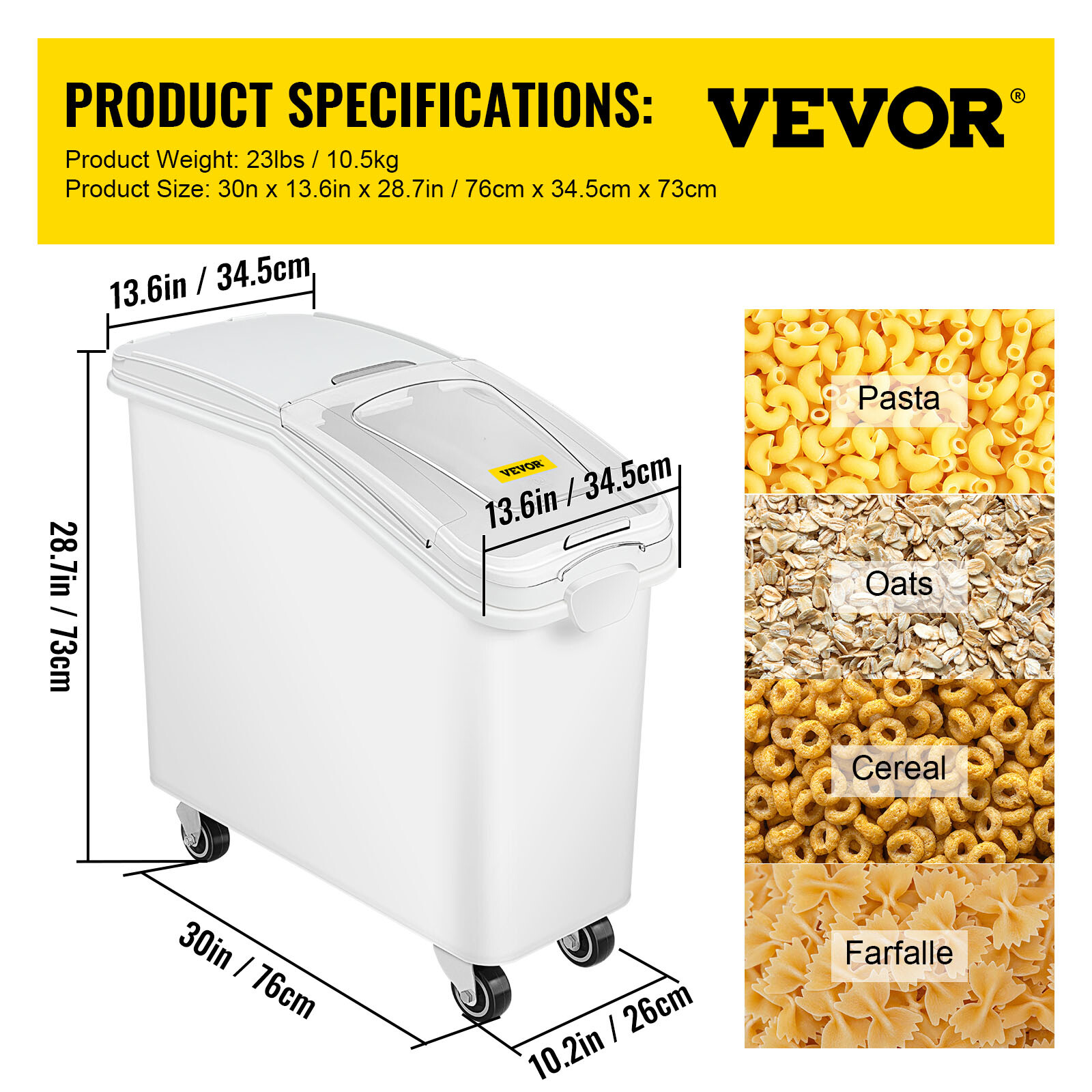 VEVOR Dry Ingredient Bin 21 Gallon Storage Bin w/ Caster Restaurant Kitchen