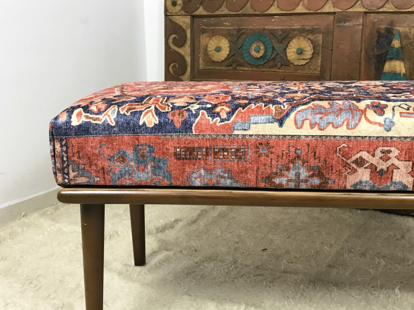 Handmade Kilim Upholstered Ottoman Footstool Piano Entryway Bedroom Bench