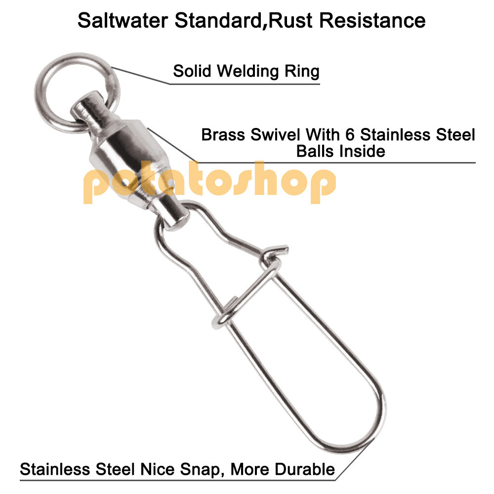 50/100pcs Duo Lock Snap Fishing Ball Bearing Swivels 26-132Lbs Tackle Saltwater