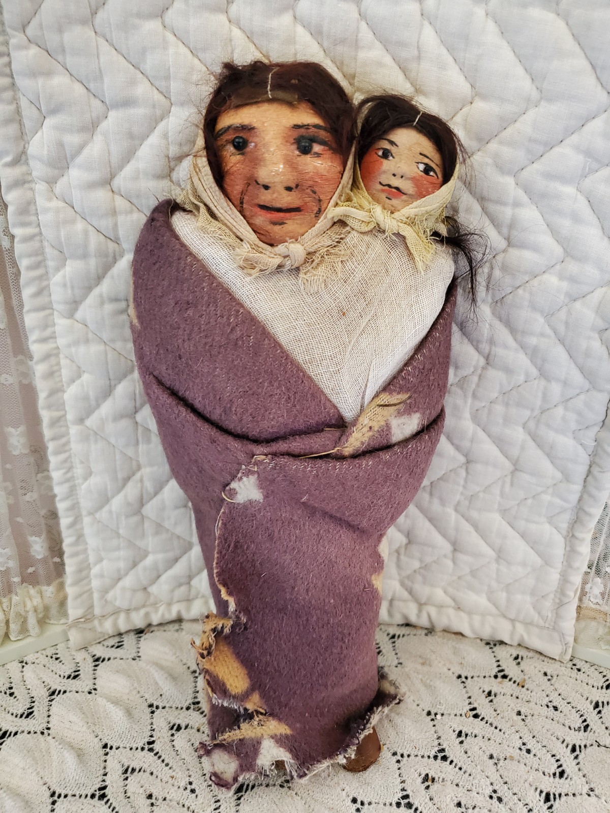 11" Early Mary Frances Woods Native American Indian Doll Skookum & Papoose