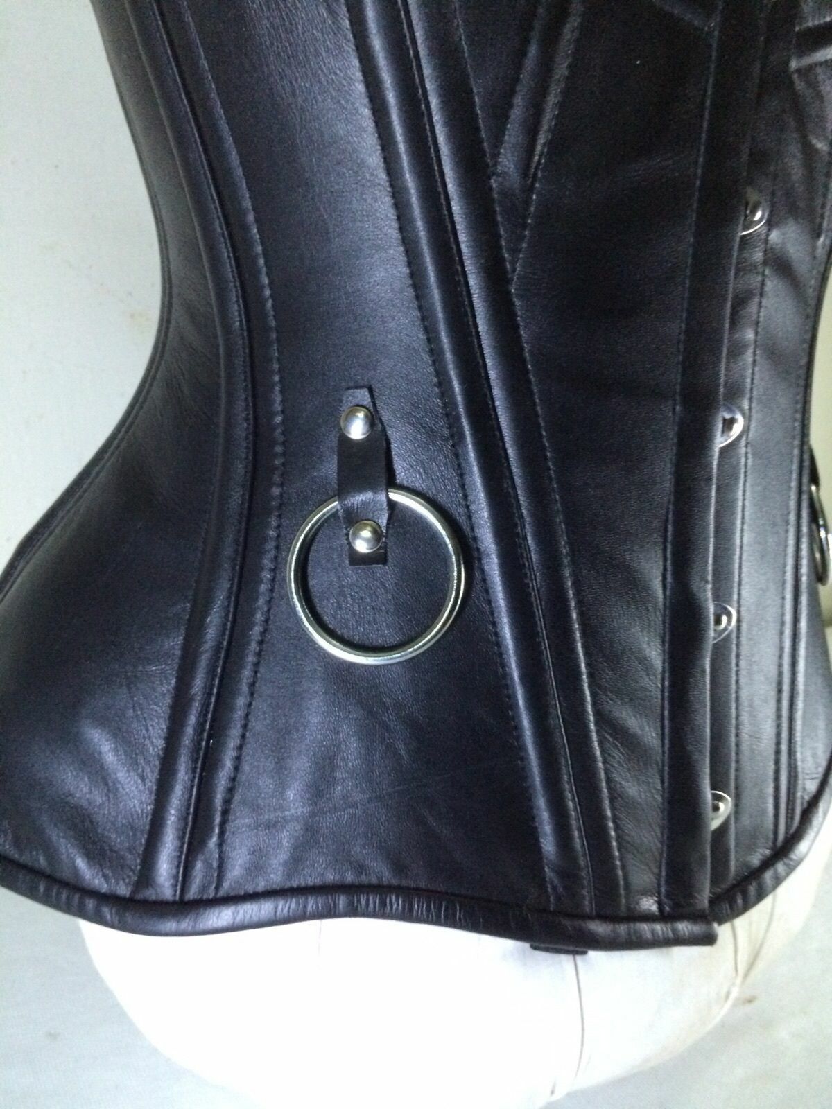 Heavy Duty Front Busk Double Steel Boned Waist Trainer Cow hide Leather Corset