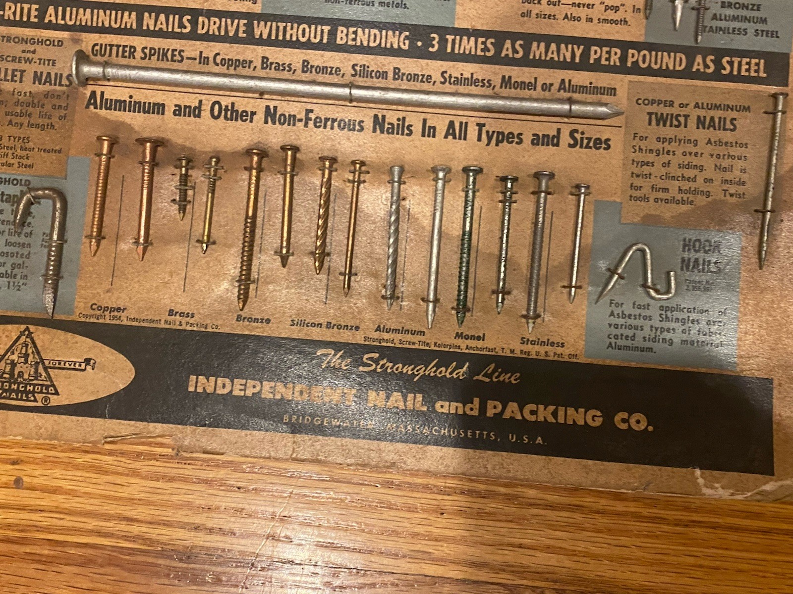 VINTAGE 1954 SALESMAN SAMPLE STRONGHOLD LINE INDEPENDENT NAIL PACKING - COMPLETE