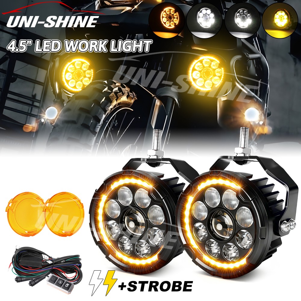 2PC LED Spot Light Auxiliary Fog Lamp Motorcycle Driving Amber White Strobe Pods