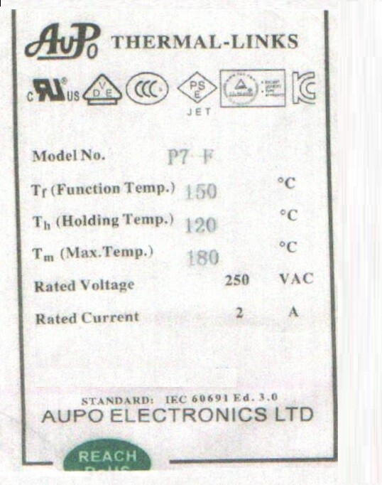 4 Pcs Aupo Thermal Fuse 84C 102C 115C 125C 130C 135C 150c 2A 3A 250V FREE SHIP