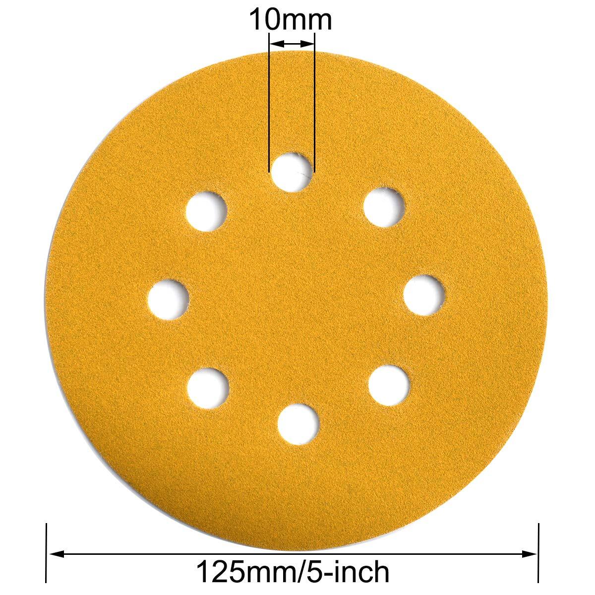 100-PACK 5 inch Sanding Discs 8-Hole Hook Loop Orbital Sander Paper 40-1000 Grit