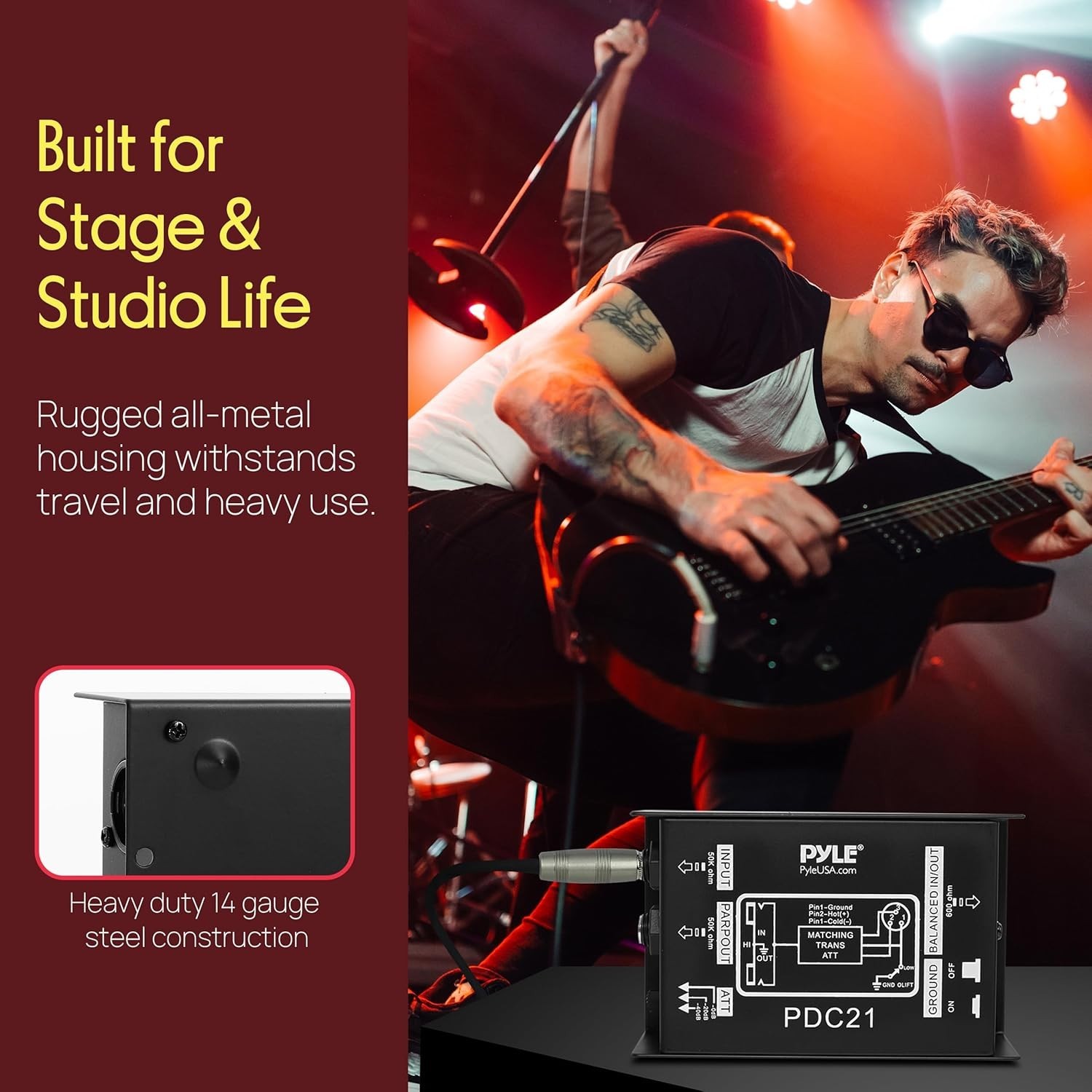 Pyle Professional High-Performance Passive DI-Box-(1/4''/XLR) Direct Box