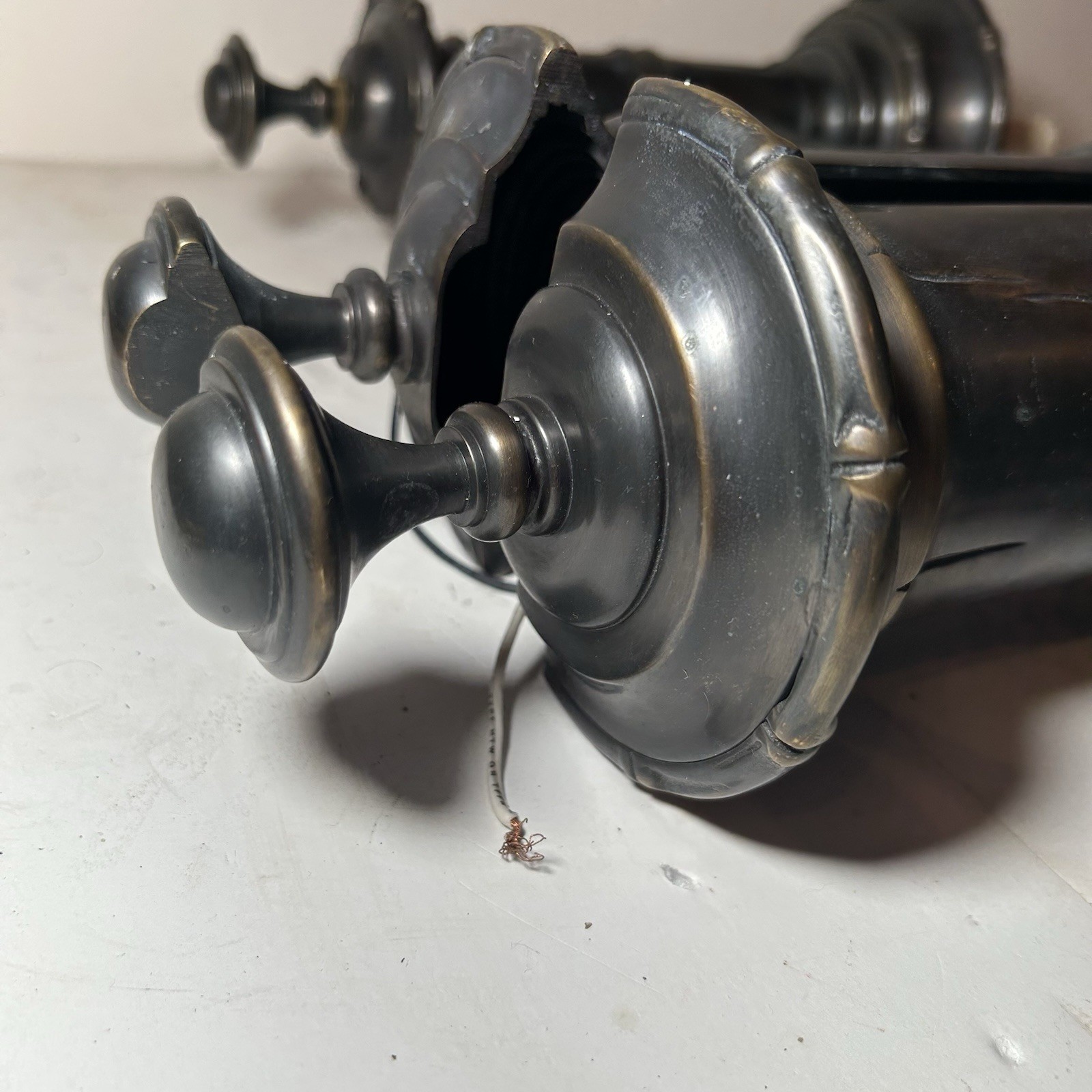 PAIR Vintage Decorative Arts Inc HUGE 31.75” Bronze / Brass Bamboo Wall Sconces