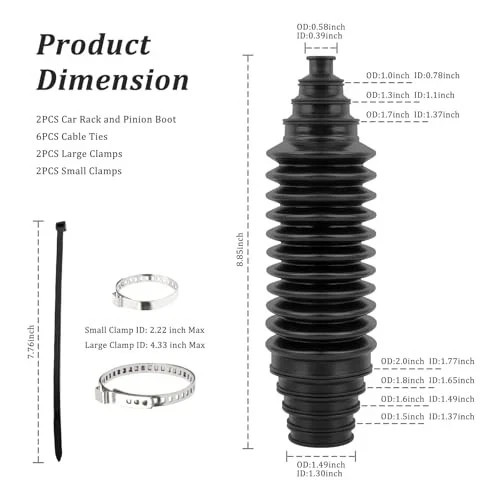 Inner Tie Rod Boot Kit,Multi-Size Adjutable Rack and Pinion Boot Kit with 2PCS