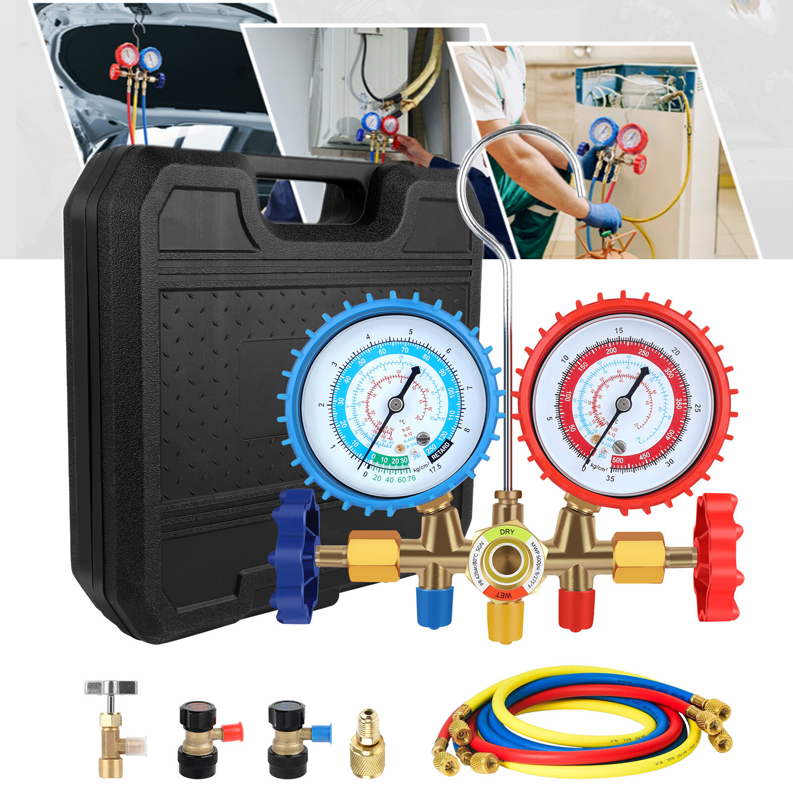 4 CFM 1/3HP Air Vacuum Pump HVAC Manifold Gauge Set AC A/C Refrigeration Kit US