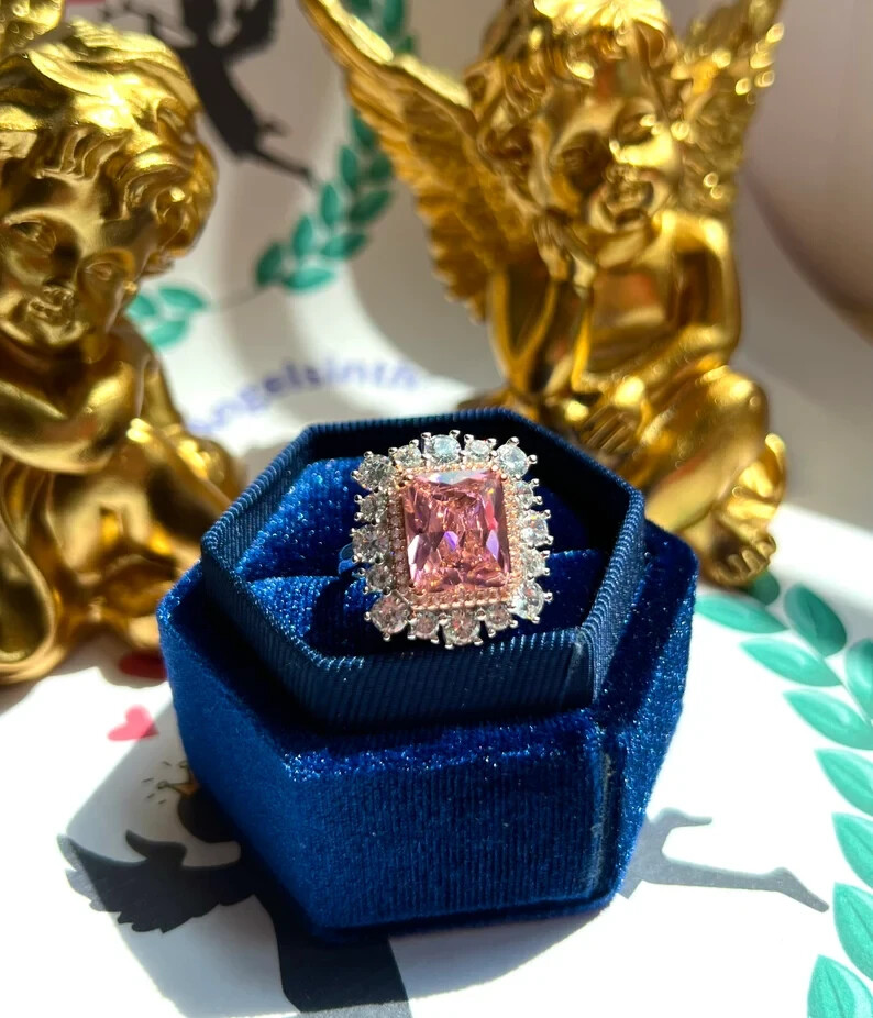 4.90Ct Natural Pink Sapphire Diamond Engagement Ring 14K Solid White Gold Size 6