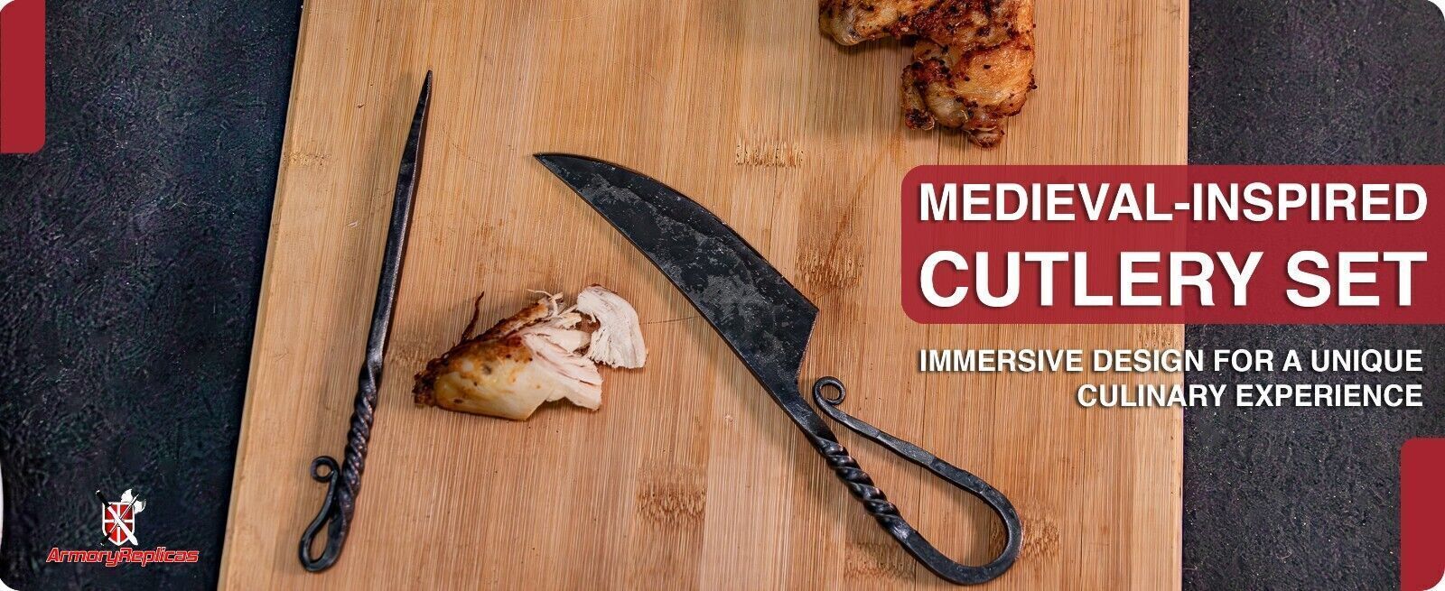 Forged Iron Functional Outdoor Camping Grilling Skewer & Knife Set w/ Sheath