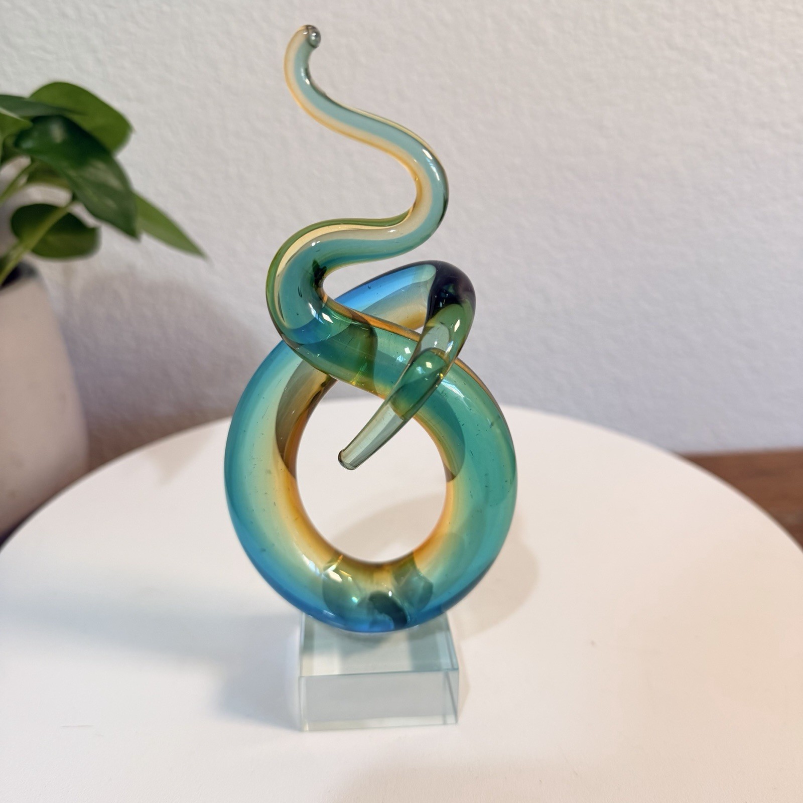MURANO  Style Art Glass Sculpture Spiral Corkscrew Abstract Blue, Brown 7"
