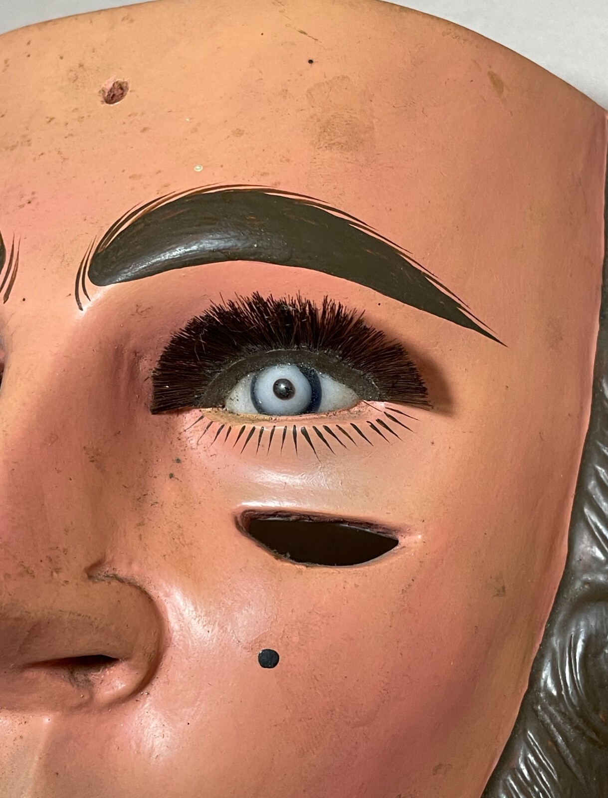 VINTAGE PARACHICOS MASK HAND CARVED WOOD MEXICAN FOLK ART CHIAPAS GLASS EYE