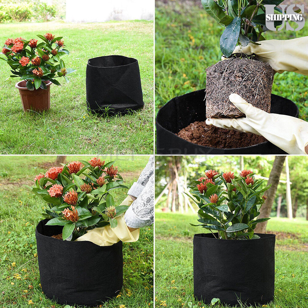 Plant Grow Bags 20 Gallon 5 Pack Fabric Pots 300G Thick Nonwoven Fabric Black
