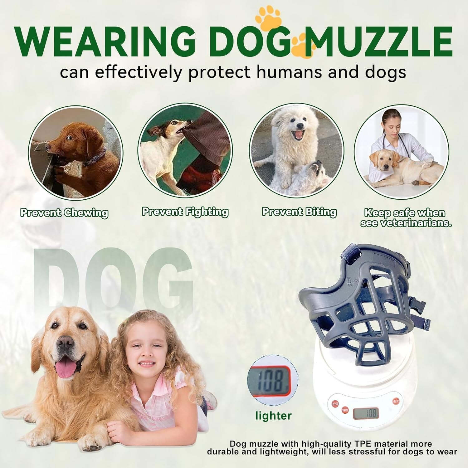 Dog Muzzle Basket Anti Biting Chewing Sturdy Lightweight Allows Drinking