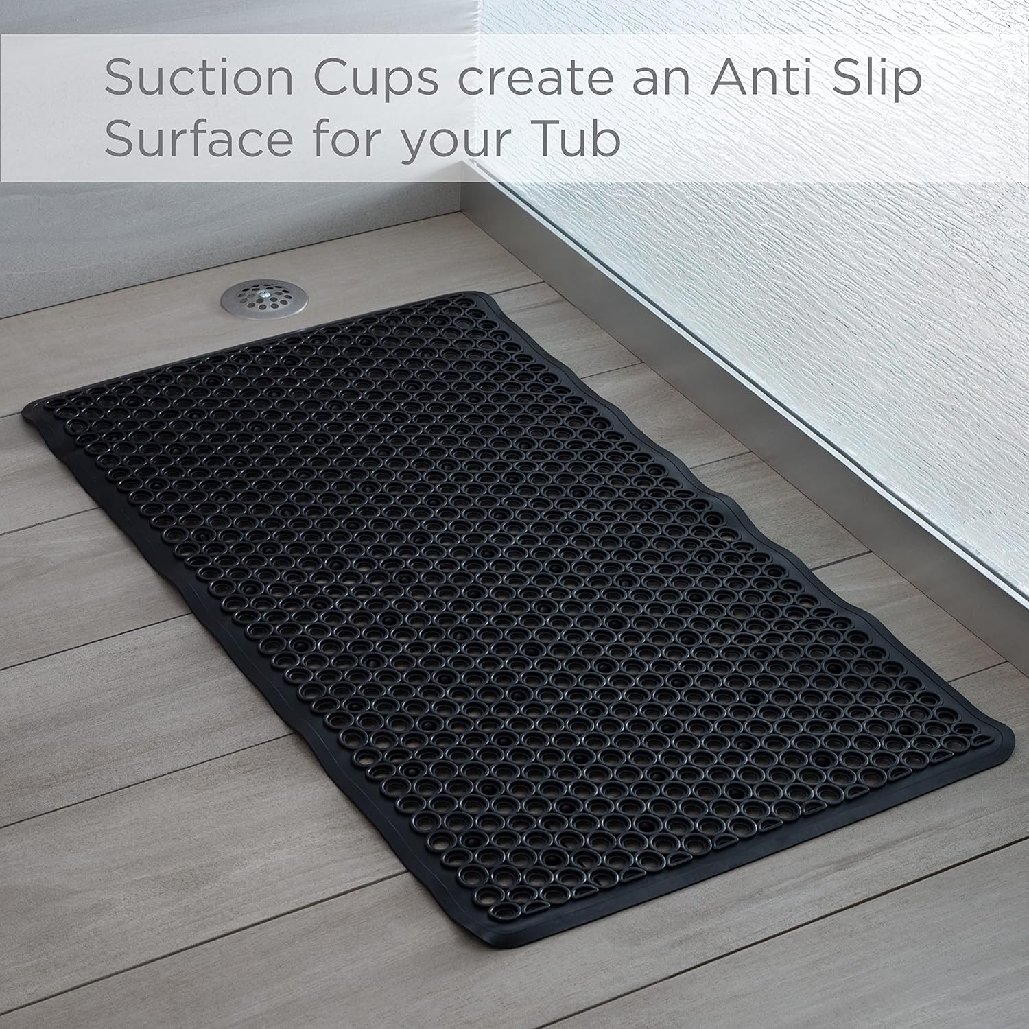 2 Pack Self-Draining Bath Mat, Anti-Slip Suction Cup Base PVC Bathtub Mat