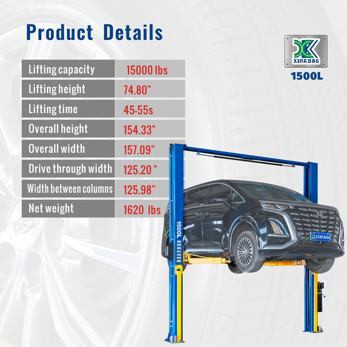 XK 2 Post Car Lift 1500L Auto Truck Hoist 15000 lb Overhead Clear Floor 220V