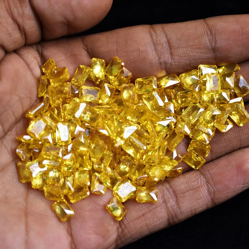 Natural Yellow Sapphire 50 Pcs Emerald Cut Certified Rare Loose Gemstone Lot