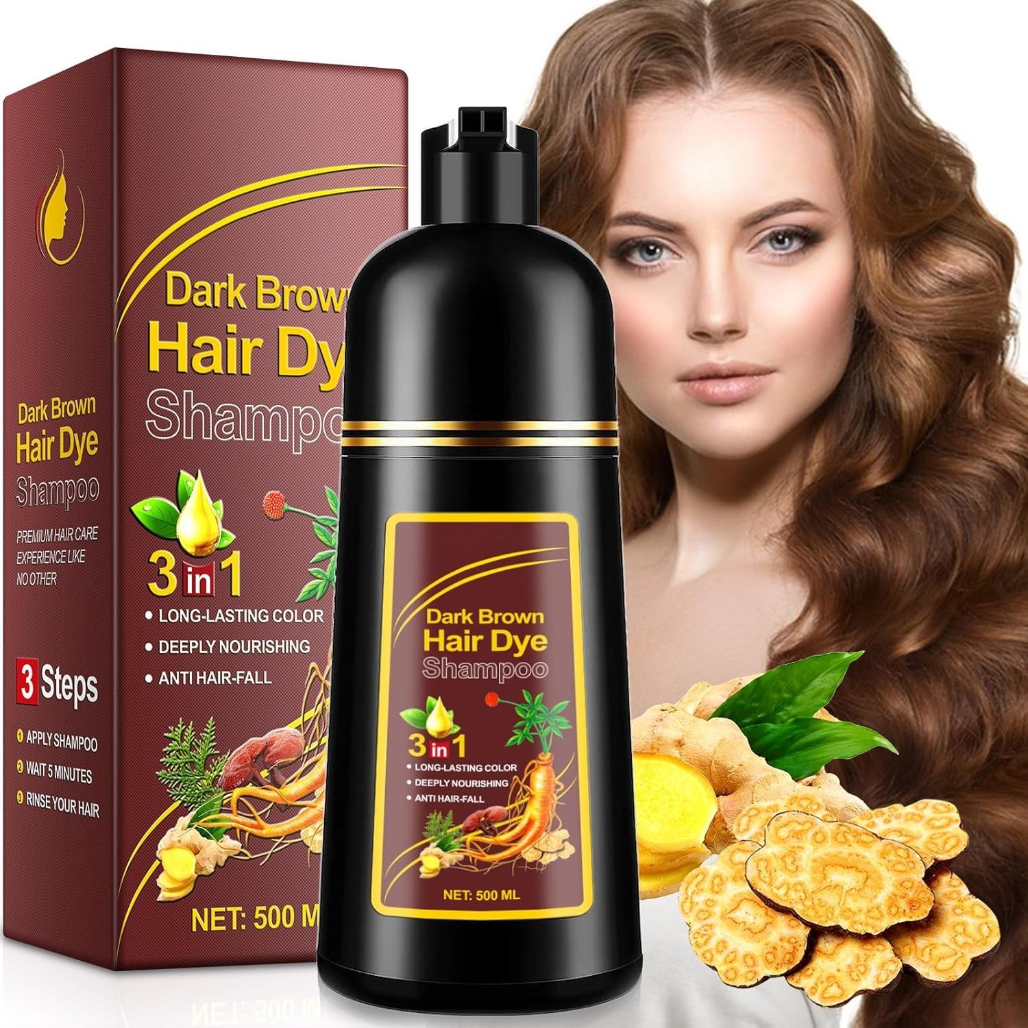 Hair Dye Shampoo 3 in 1 Hair Shampoo Instant Hair Dye Herbal Ingredients