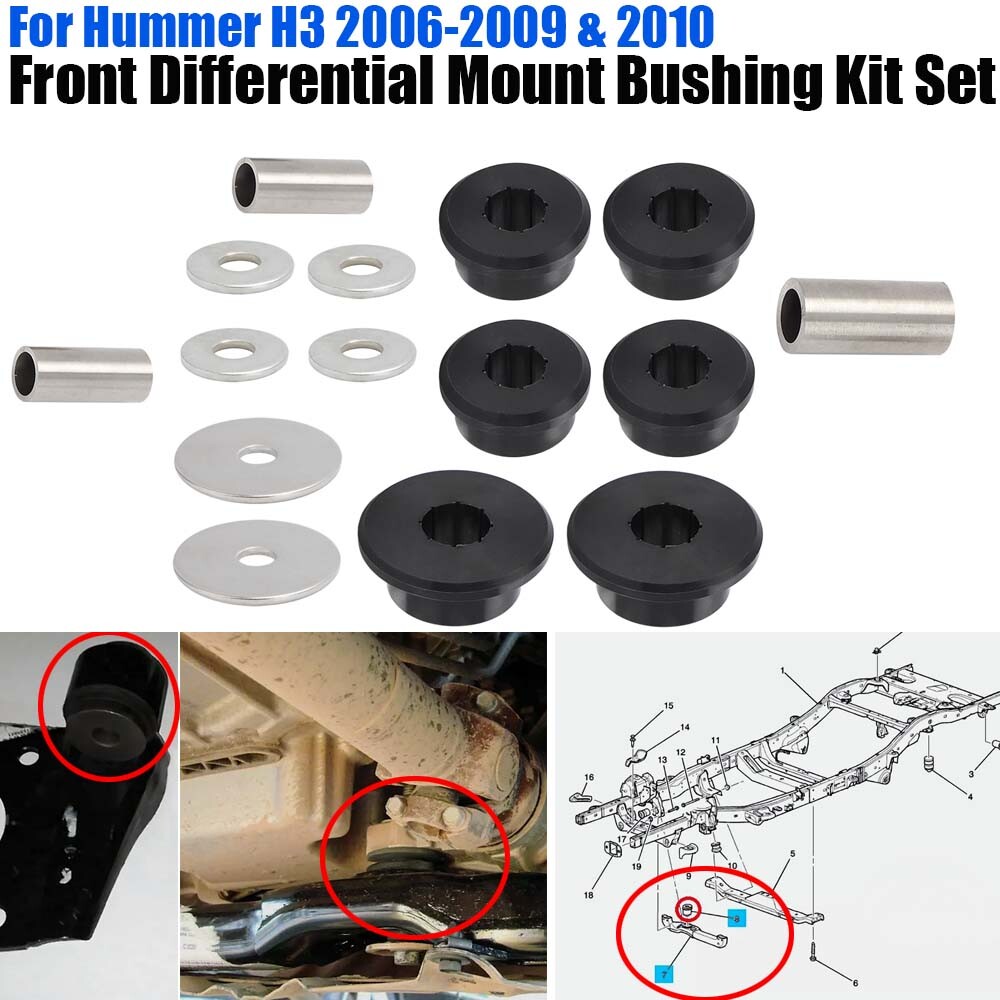 For Hummer H3 Front Differential Mount Bushing Set (3 Location) Polyurethane H3T