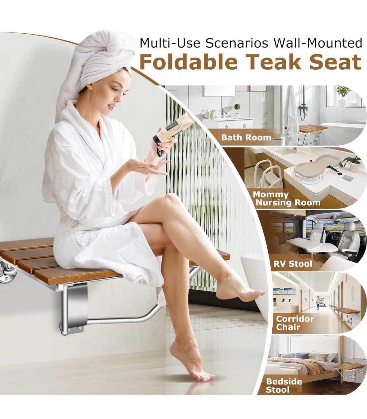 FOLDING SHOWER SEAT WALL MOUNTED 20” WITH STAINLESS STEEL BRACKET, 500 LBS