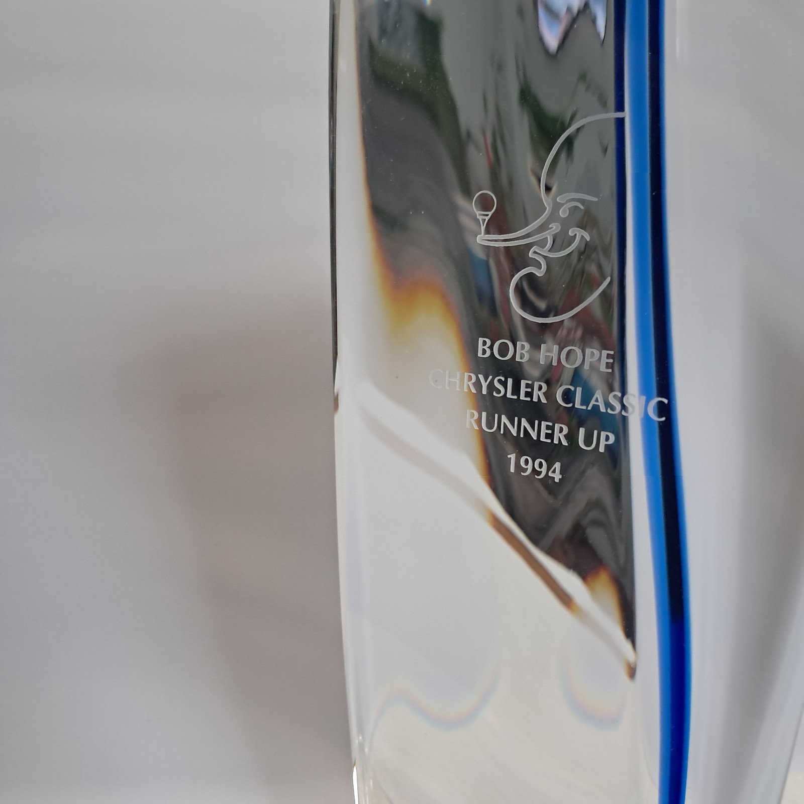 RARE 1994 Kosta Boda Striped 8" Glass Trophy Bob Hope Chrysler Classic Runner Up