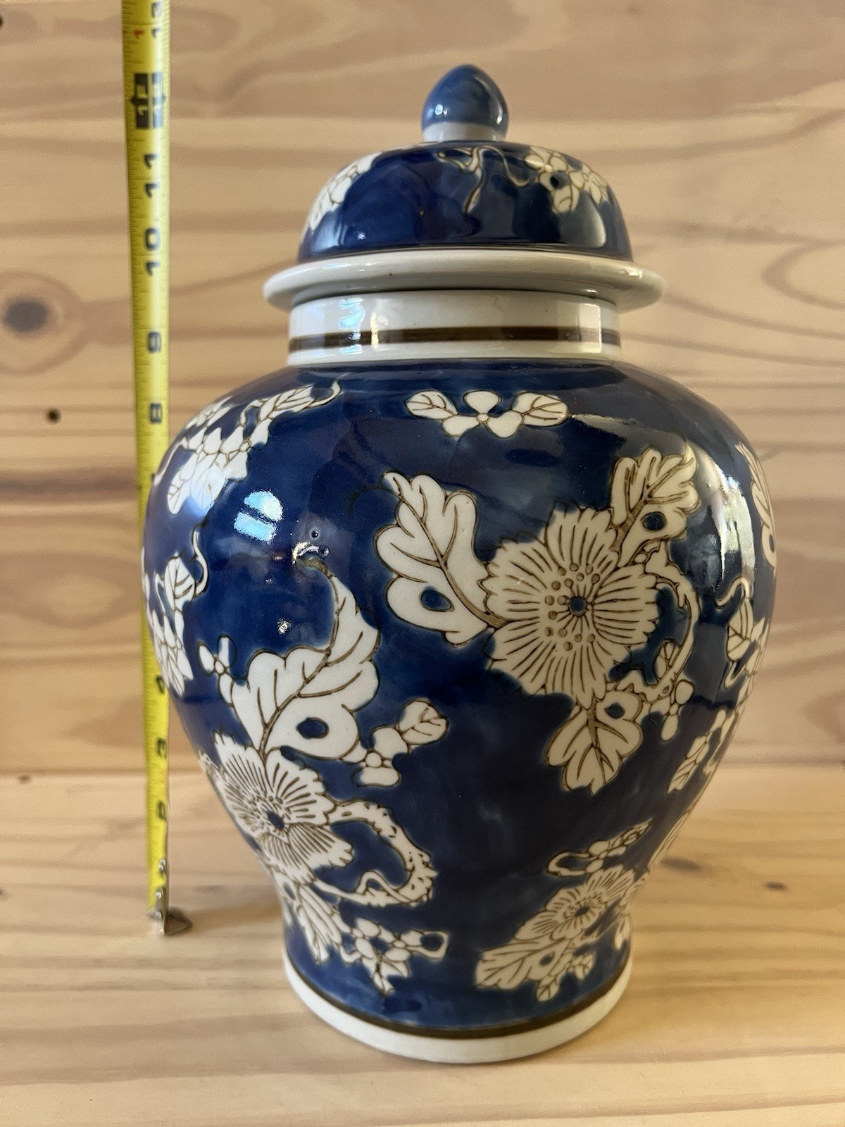 Galt International Blue and White Floral Chinoiserie Ginger Jar 12" w/Lid NEW