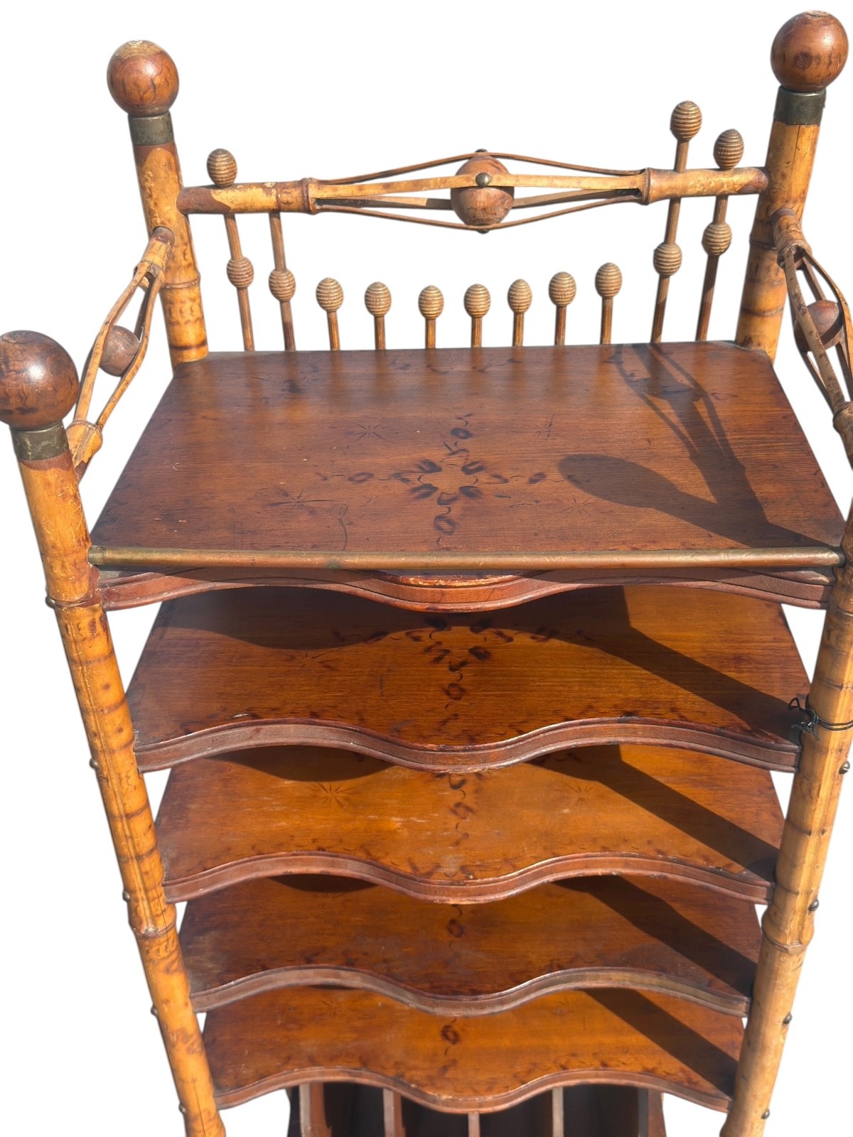 antique victorian stick and ball eastlake bamboo bookshelf magazine rack 1890