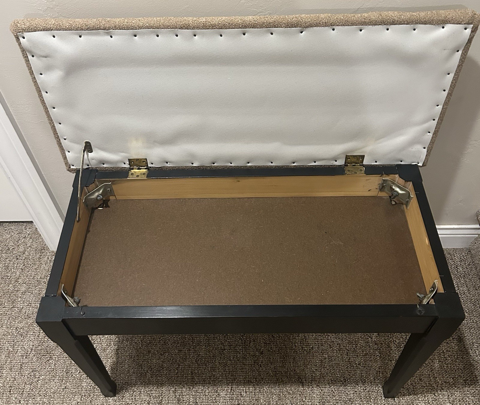 Vintage Black Piano Bench Upholstered with Storage