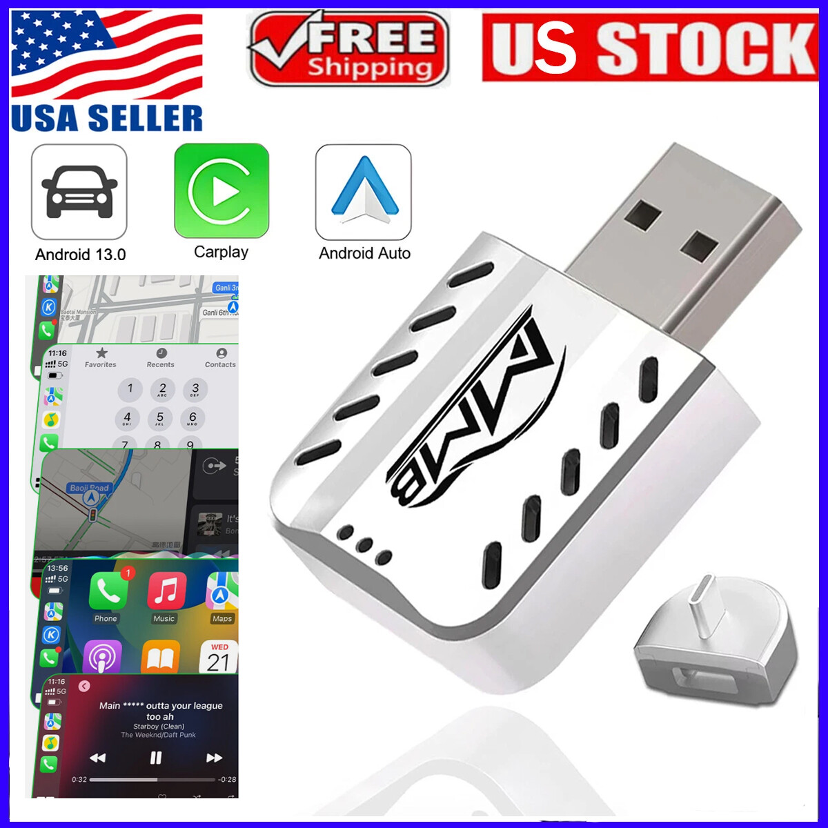 Mini Wireless Carplay Smart Ai Box, Wired to Wireless Adapter for 2017+Cars